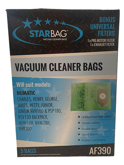 Numatic Henry, James, George & Charles Vacuum Cleaner Bags - 5pk (AF390)