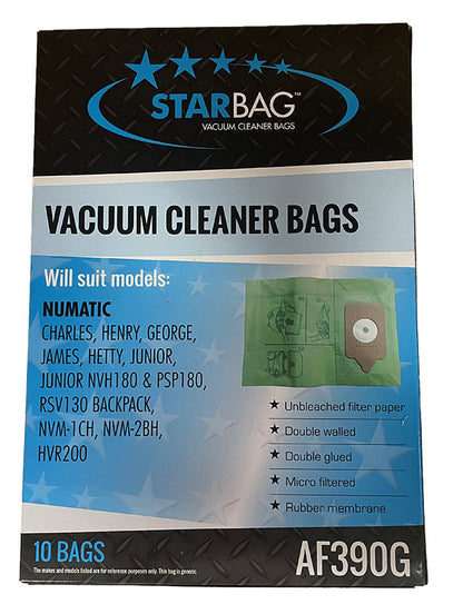 Numatic Henry, Hetty & Charles Green Vacuum Cleaner Bags -10pk (AF390G)