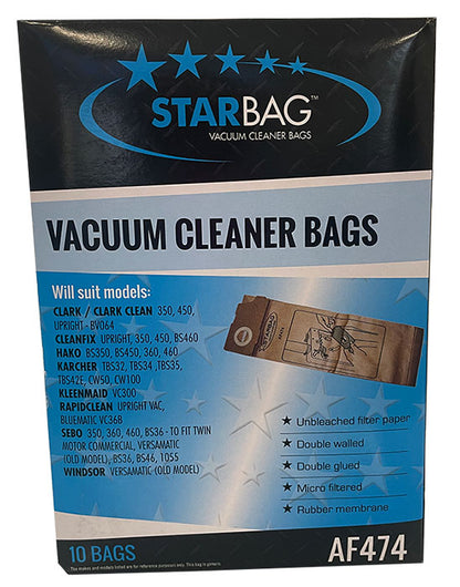 Hako, Karcher, Sebo, Cleanfix Upright Vacuum Cleaner Bags - 10pk (AF474)