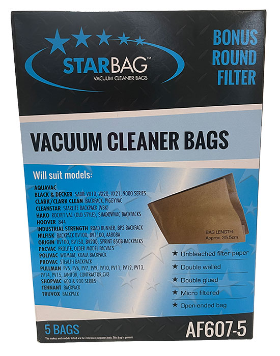 Pullman, Nilfisk, Cleanstar, Hako, Origin, Polivac Open-Ended Backpack Vacuum Bags - 5pk (AF607-5)
