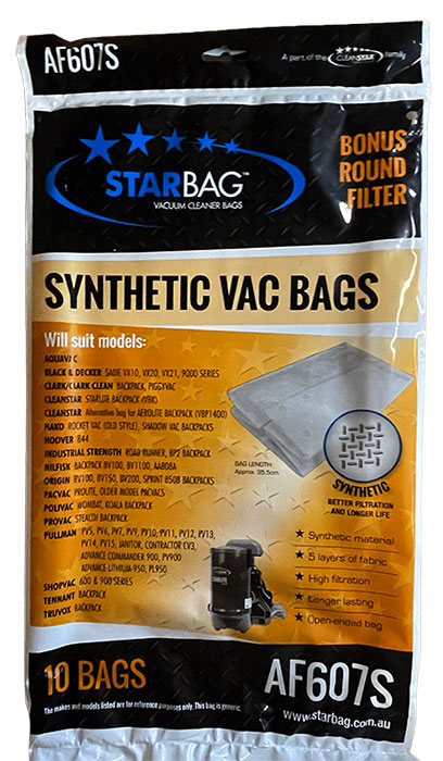Pullman, Nilfisk, Cleanstar, Hako, Origin, Polivac Backpack Open-Ended Synthetic Vacuum Cleaner Bags - 10pk (AF607S)
