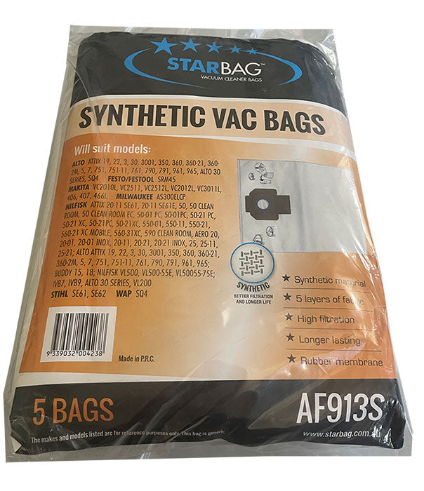 Nilfisk VL500 and Alto Attix 50 PC XC EC Clean Room Synthetic Vacuum Bags - 5pk (AF913S)