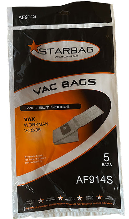 Vax Workman VCC-05 and Hoover Workman HCC-05 Synthetic Vacuum Cleaner Bags - 5pk (AF914S)