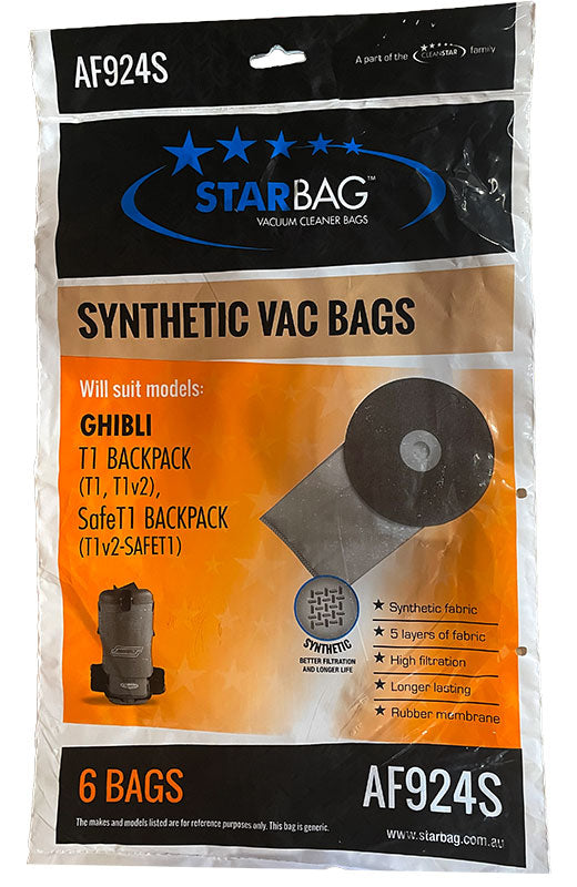 Ghibli T1 Backpack Synthetic Vacuum Cleaner Bags - 6pk (AF924S)