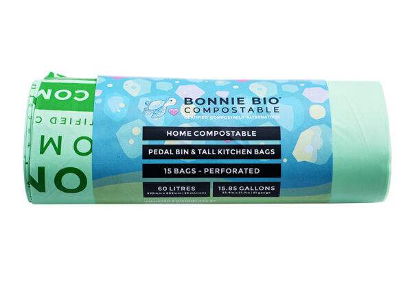 Bonnie Bio 60L Compostable Bin & Rubbish Bags – Roll of 15 (BB-60L)