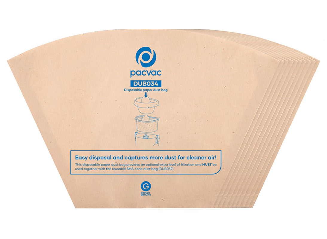 Pacvac Velo Cordless Backpack Vacuum Cleaner Open-Ended Paper Dust Bags 10-Pack (DUB034)