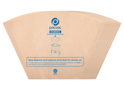 Pacvac Velo Cordless Backpack Vacuum Cleaner Open-Ended Paper Dust Bags 10-Pack (DUB034)