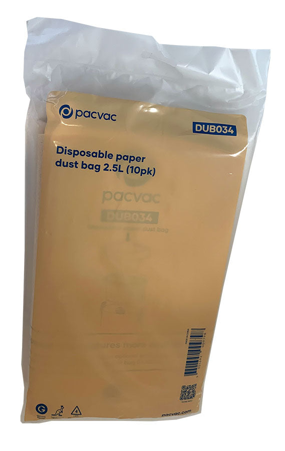 Pacvac Velo Cordless Backpack Vacuum Cleaner Open-Ended Paper Dust Bags 10-Pack (DUB034)