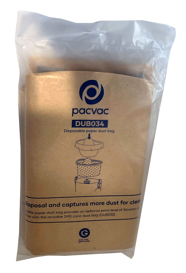 Pacvac Velo Cordless Backpack Vacuum Cleaner Open-Ended Paper Dust Bags 10-Pack (DUB034)