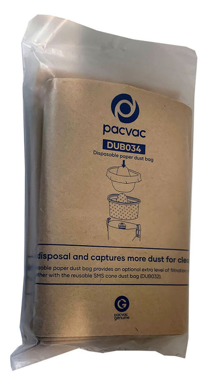 Pacvac Velo Cordless Backpack Vacuum Cleaner Open-Ended Paper Dust Bags 10-Pack (DUB034)