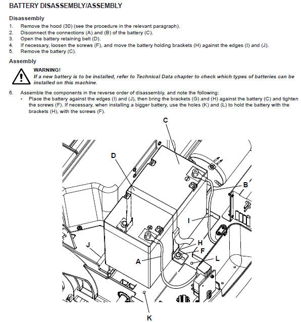 Nilfisk SW750 and Floortec 350 Sweeper 12V Battery Replacement (EV27A-A) installation instructions 1