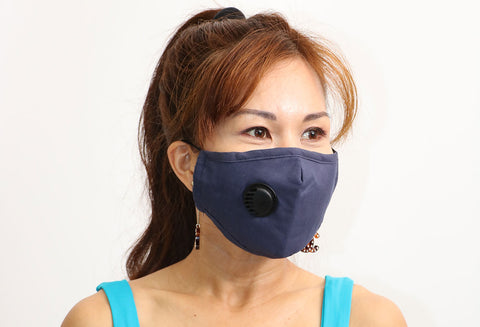 Cloth Face Mask with Vent and Filter - Navy Blue (MASKC-BLVENT)