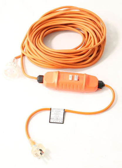 20 Metre Premium Rubber Extension Lead with In-Line RCD Safety Switch with Test Tag - Orange (RCD-CER2010)
