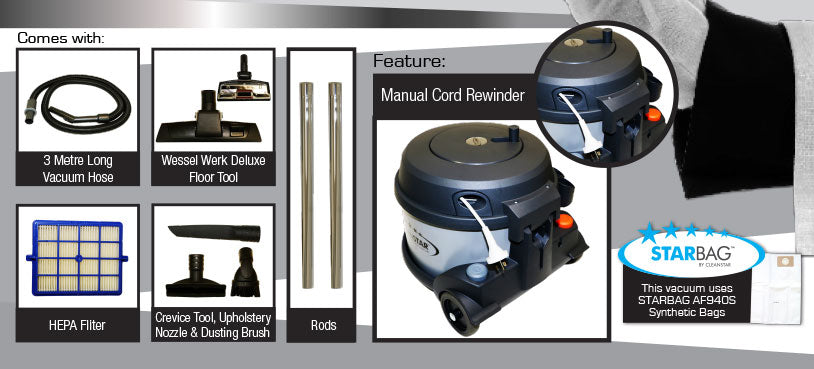 Cleanstar Butler Pro 10L Dry Canister Vacuum with ACTIV8 Battery Powered Vacuum Head