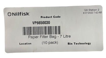Kerrick KVAC10, KVAC10L Vacuum 7 Litre Paper Filter Bags 10 Pack (VP6650030)